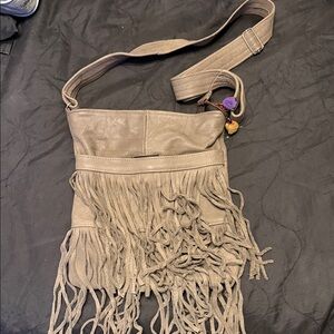 Stylish Grey Fringe all Leather Crossbody Bag